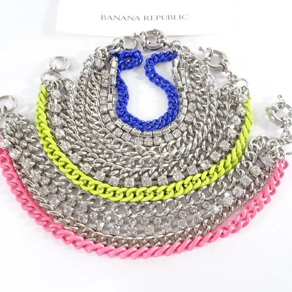 NWOT Banana Republic Crystal Enamel Layered Chain Bracelet Set of 3 PCS 45 EA